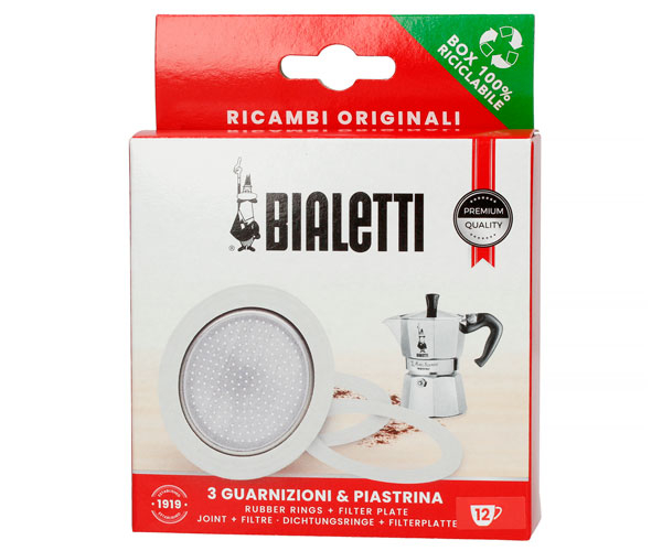 3 ущільнювачі + сито для кавоварок Bialetti на 12 порцій