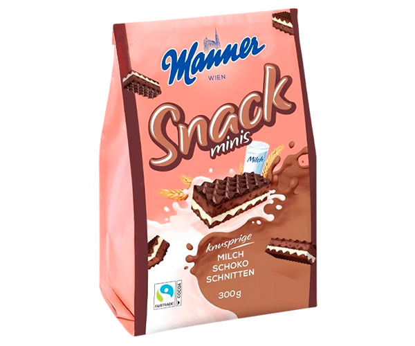 Вафлі Manner Snack Minis з молочно-шоколадним кремом 300 г