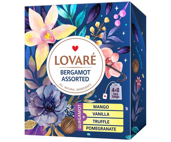 Чорний чай Lovare Асорті Бергамот у пакетиках 32 шт
