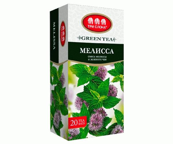 Зеленый чай Три Слона Мелисса в пакетиках 20 шт - фото-1
