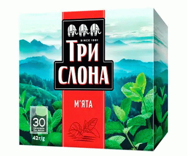 Травяной чай Три Слона Мята в пакетиках 30 шт - фото-1