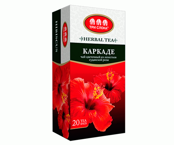 Цветочный чай Три Слона Каркаде в пакетиках 20 шт - фото-1