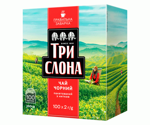 Черный чай Три Слона Классический в пакетиках 100 шт - фото-1