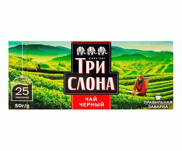 Черный чай Три Слона Классический в пакетиках 25 шт - фото-1