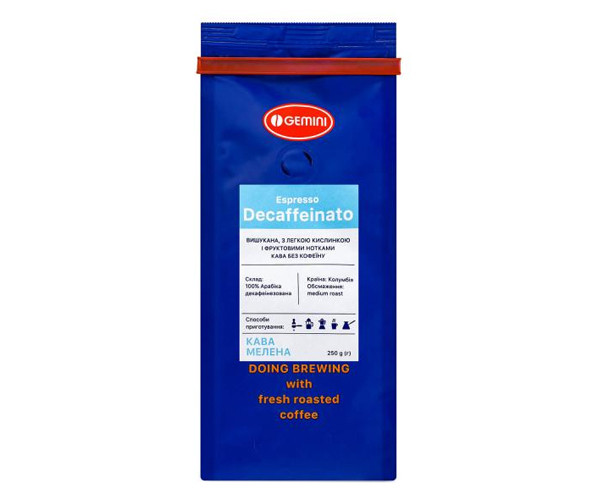 Кофе Gemini Decaffeinato молотый 250 г фото