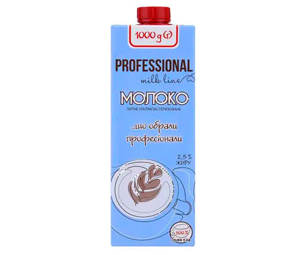 Молоко ультрапастеризованное Professional Line 2,5% 1 л (ящик 12 шт) фото