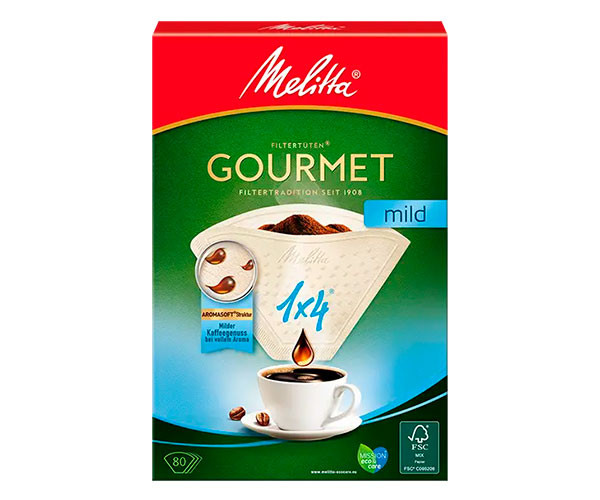 Фильтр-пакет для кофе Melitta Gourmet Mild 1*4 бумажный белый 80 шт