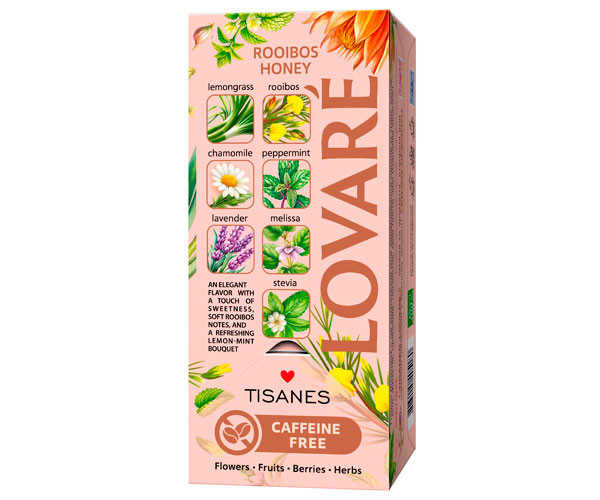 Травяной чай Lovare Tisanes Rooibos Honey с ройбушем и лемограссом в саше 24 шт фото