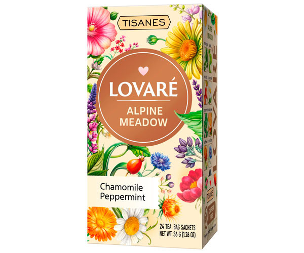 Травяной чай Lovare Tisanes Alpine Meadow с ромашкой и и перечной мятой в саше 24 шт