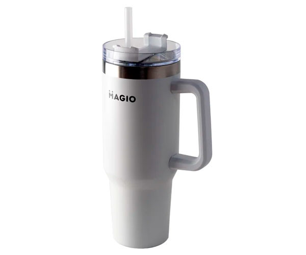 Термокружка Magio MG-1086 с трубочкой белая 1,2 л