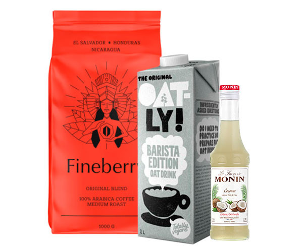 Набор для Iced Latte кофе Fineberry Original Blend в зернах 1 кг + Овсяное молоко + Сироп Кокос