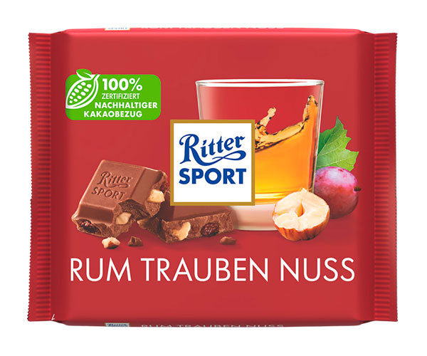 Молочный шоколад Ritter Sport Ямайский ром с изюмом и орехами 100 г
