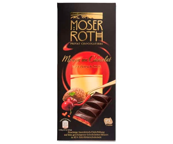 Черный шоколад Moser Roth с перцем чили и вишней 150  г - фото-1