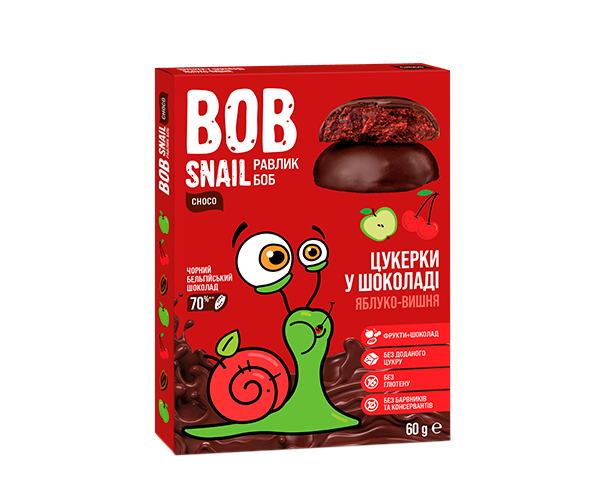 Конфеты Bob Snail Яблоко-Вишня в черном шоколаде 60 г