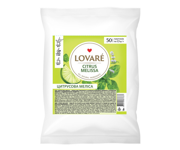 Купаж зеленого и травяного чая Lovare Цитрус Мелисса в пакетиках 50 шт - фото-1