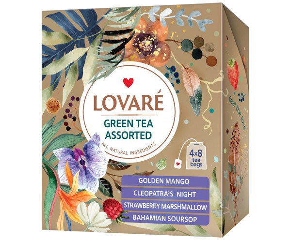 Зеленый чай Lovare Ассорти в пакетиках 32 шт - фото-1