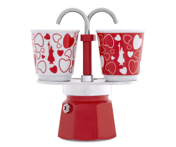 Набор Кофеварка Bialetti Mini Express Cuore на 2 порции + 2 стакана Cuore 90 мл (0006380) - фото-1