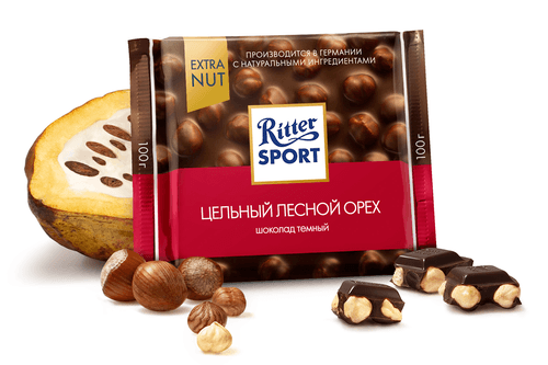 Черный шоколад Ritter Sport Цельный лесной орех 100 г - фото-1