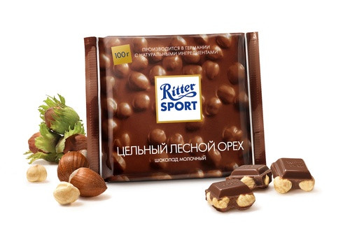 Молочный шоколад Ritter Sport Цельный лесной орех 100 г - фото-1