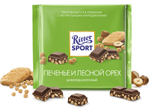 Молочный шоколад Ritter Sport Печенье с орехами 250 г - фото-1