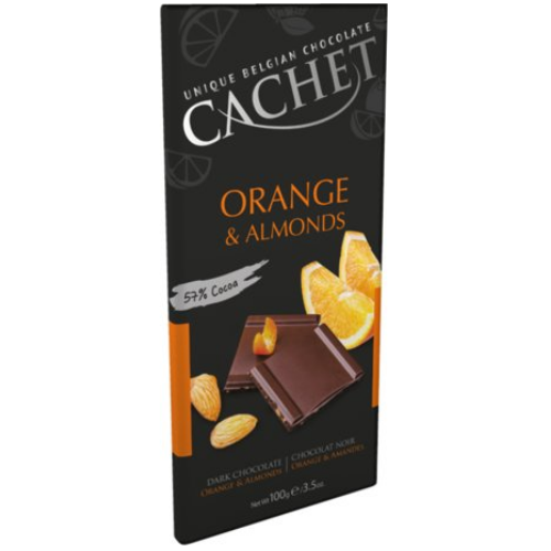 Черный шоколад Cachet Апельсин и Миндаль 100 г - фото-1