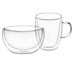 Набор чашка и пиала Ardesto с двойными стенками AR2650BG 270 мл + 500 мл