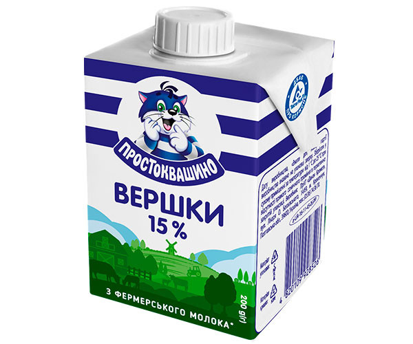 Вершки Простоквашине стерилізовані 15% 200 мл - фото-1