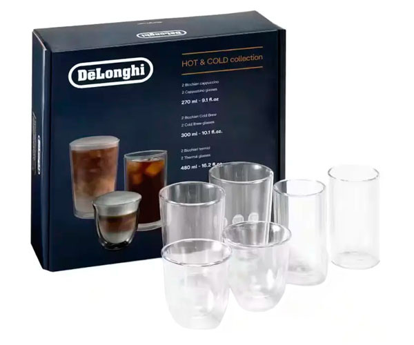 Набор стаканов Delonghi DLSC326 Hot&Cold (270/300/480 мл) 6 шт