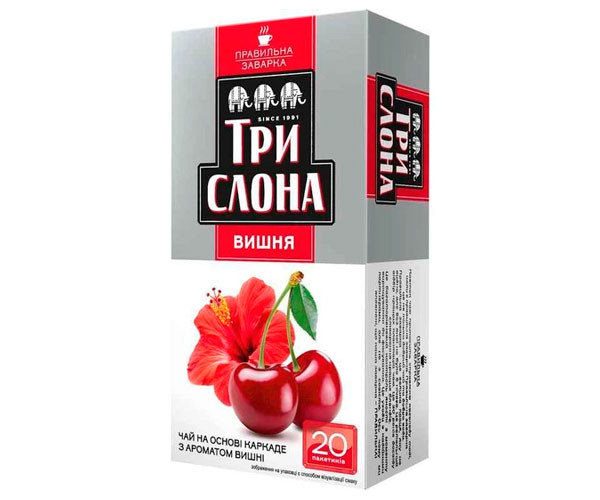 Фруктовый чай Три Слона Вишня в пакетиках 20х1,5 г