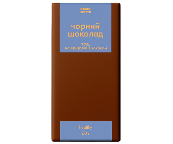 Черный шоколад Смак Життя 77% на эритроле с кокосом 60 г
