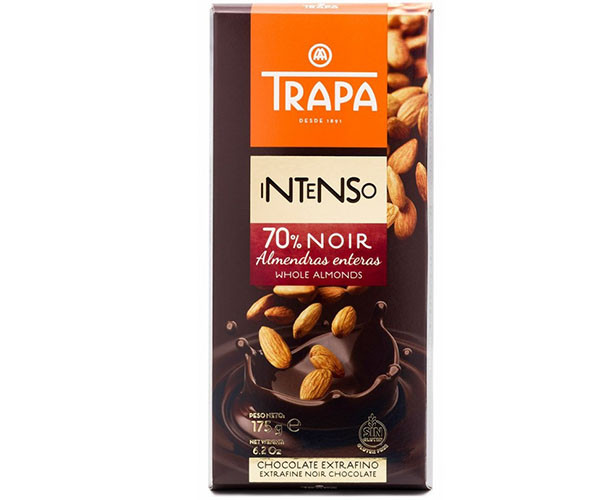 Чорний шоколад Trapa Intenso 70% з мигдалем 175 г - фото-1