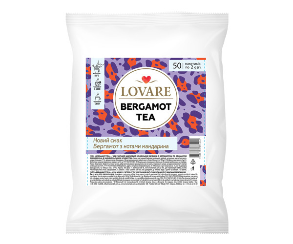 Чорний чай Lovare Earl Grey у пакетиках 50 шт - фото-1