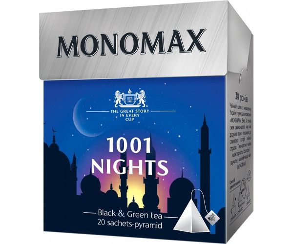 Купаж чорного та зеленого чаю Мономах 1001 Nights у пірамідках 20 шт - фото-1