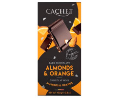 Чорний шоколад Cachet Апельсин та Мигдаль 100 г - фото-1
