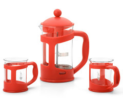 Набір Bialetti френч-прес 1 л + 2 чашки 200 мл Red (0004652) - фото-1