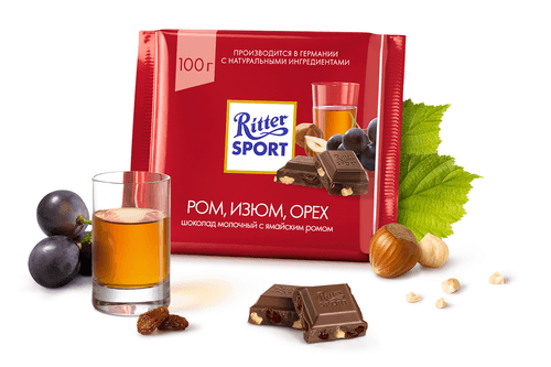 

Молочный шоколад Ritter Sport Ром изюм орех 100 г